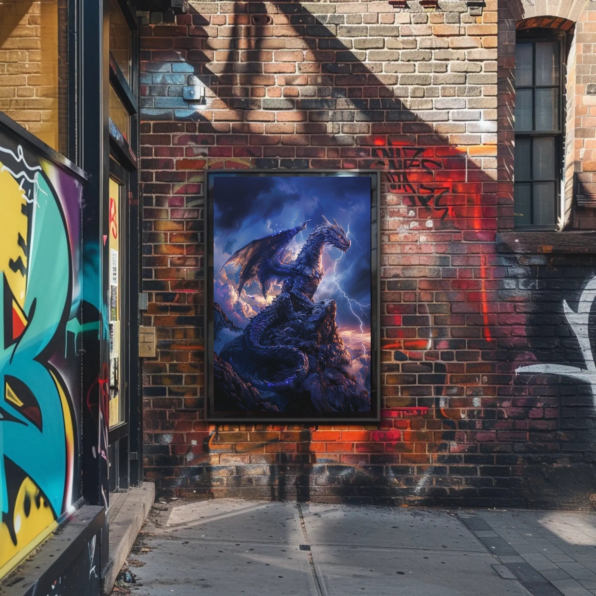 Majestic Blue Dragon Photorealistic Fantasy or Mythology Poster PosterGoat