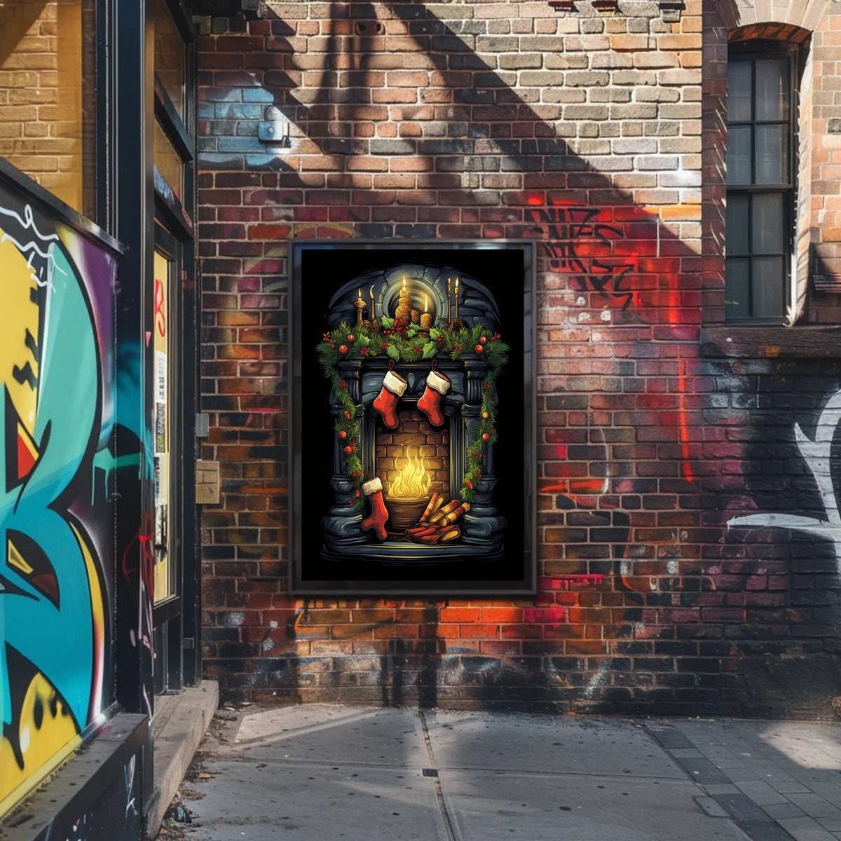 Festive Fireplace Scene Poster