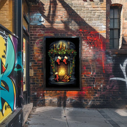 Festive Fireplace Scene Poster