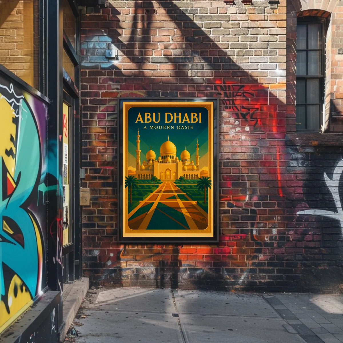 Abu Dhabi Modern Oasis Vintage Travel Poster
