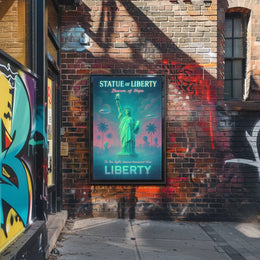 Liberty in Neon Dreams Futuristic Sci-Fi Poster