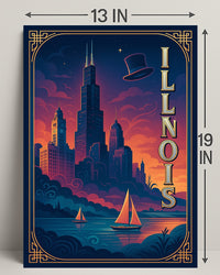 Chicago Cityscape Vintage Art Deco Travel Poster