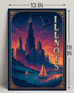 Chicago Cityscape Vintage Art Deco Travel Poster