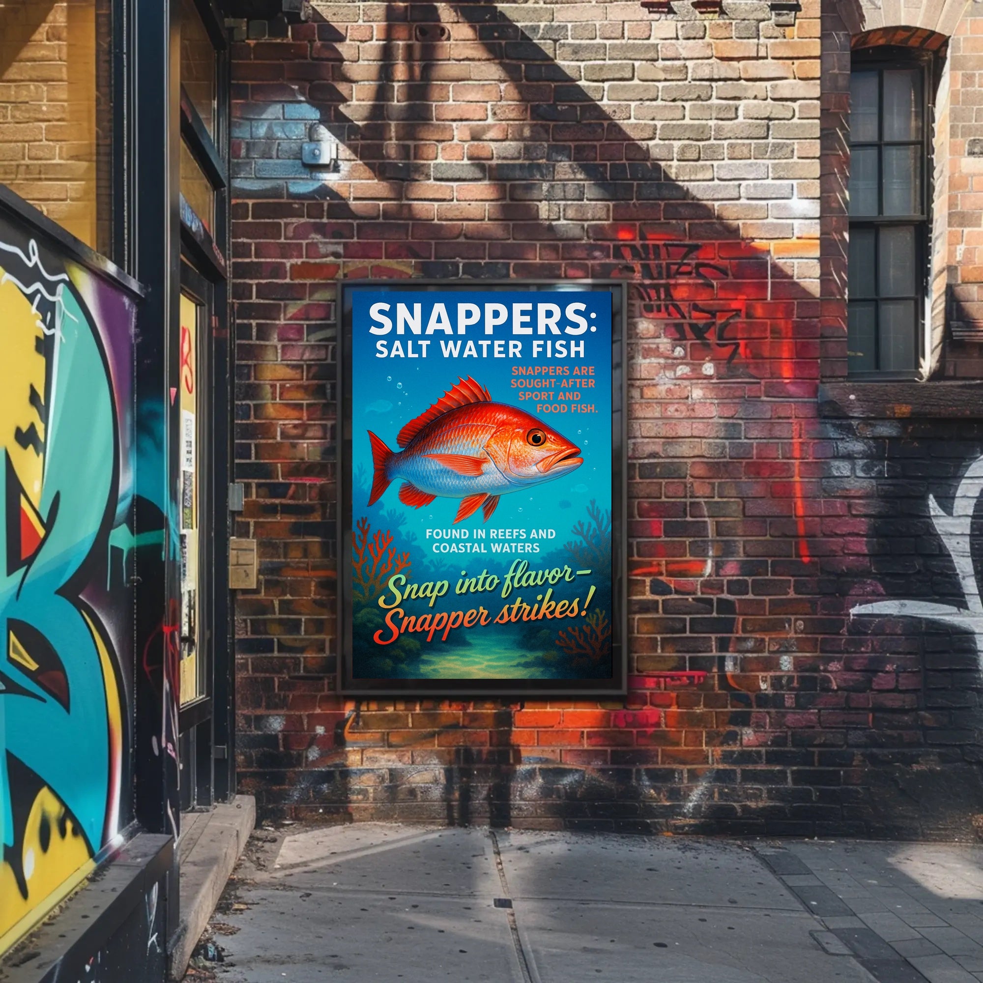 Snapper Strikes Salt Water Fish Poster PosterGoat