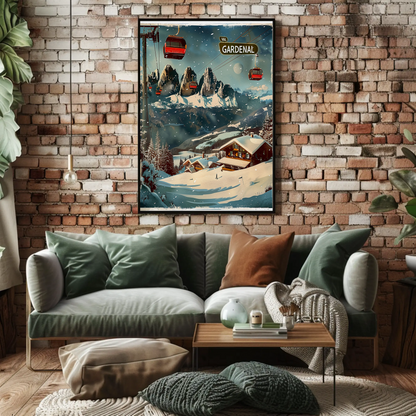 Val Gardena Italy Ski Resort Winter Travel Poster