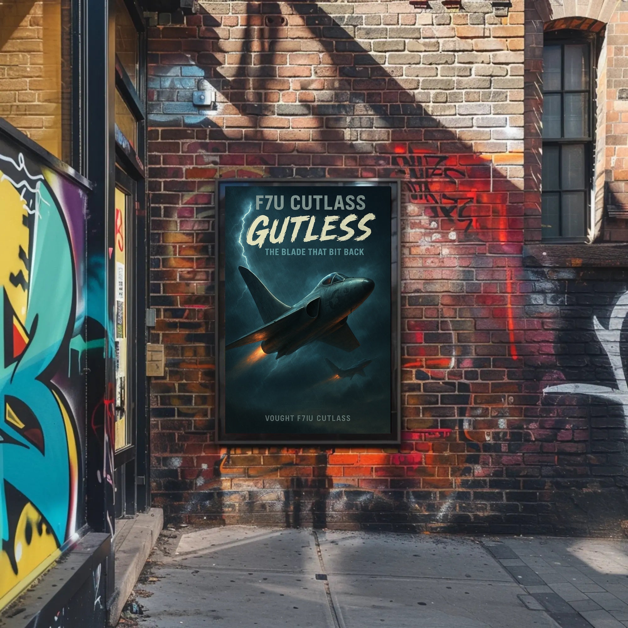 F7U Cutlass Aircraft with Lightning Poster