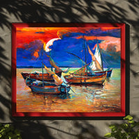 Vibrant Sunset Over Sailboats Poster