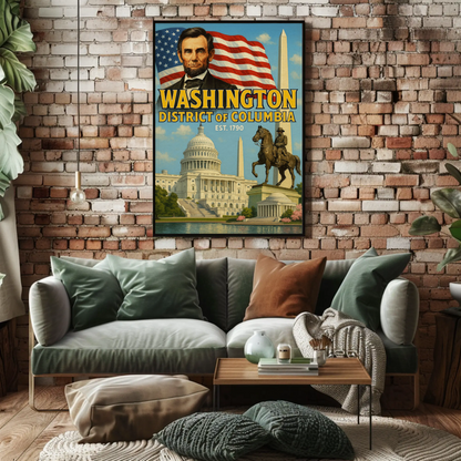Washington DC Lincoln Capitol Monument Travel Poster