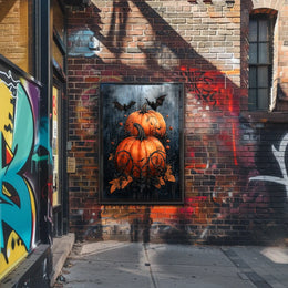 Halloween Pumpkin and Bat Spooky Scene Artistic Poster