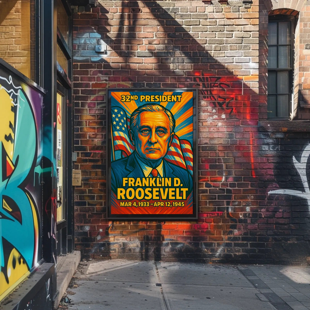 Franklin D. Roosevelt 32nd President of the United States Colorful Comic Book Style Poster