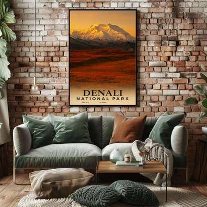 Denali National Park Alaska Sunset Autumn Travel Poster