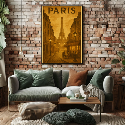 Paris Café Eiffel Sepia Travel Poster
