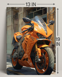Vibrant Orange Motorcycle Poster PosterGoat