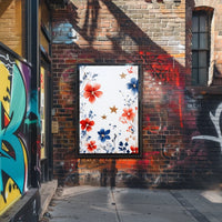 Three Stars With Loose Red And Blue Florals Artwork Poster