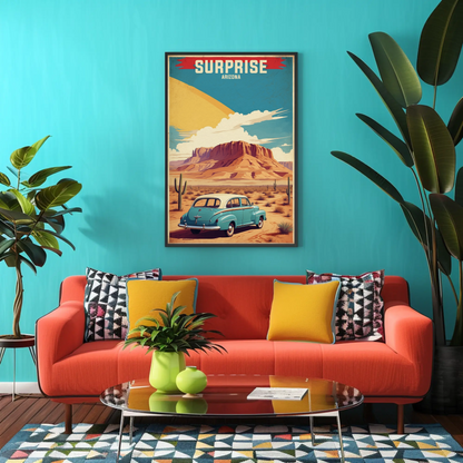 Surprise Arizona Sunset Desert Drive Vintage Travel Poster