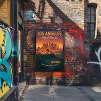 Los Angeles Sunset Skyline Vintage Travel Poster