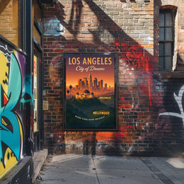 Los Angeles Sunset Skyline Vintage Travel Poster