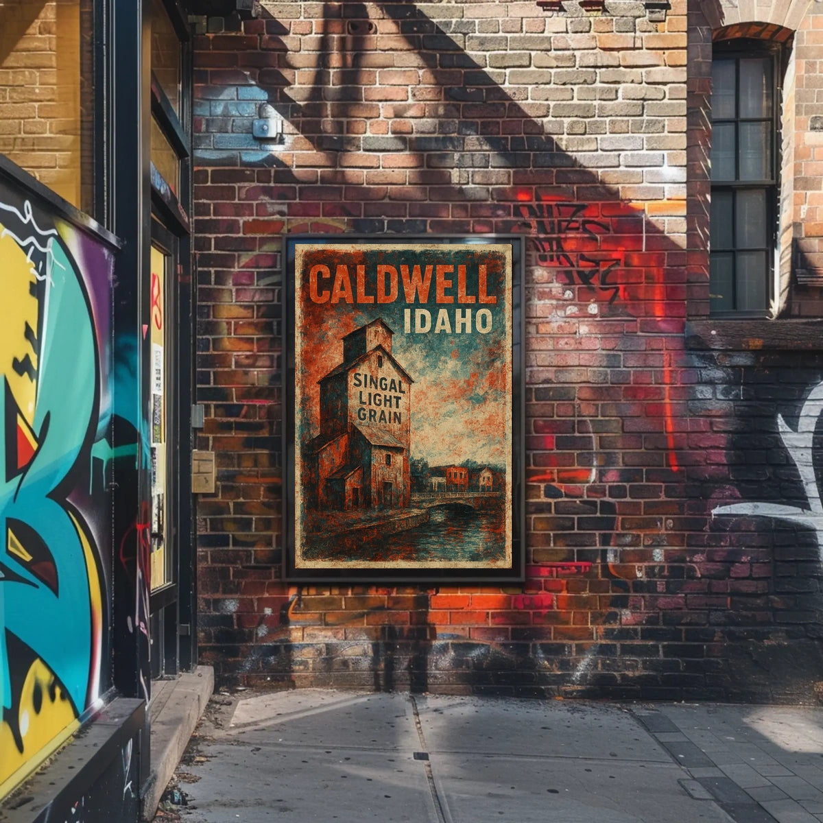 Caldwell Idaho Singal Light Grain Vintage Wanderlust Poster