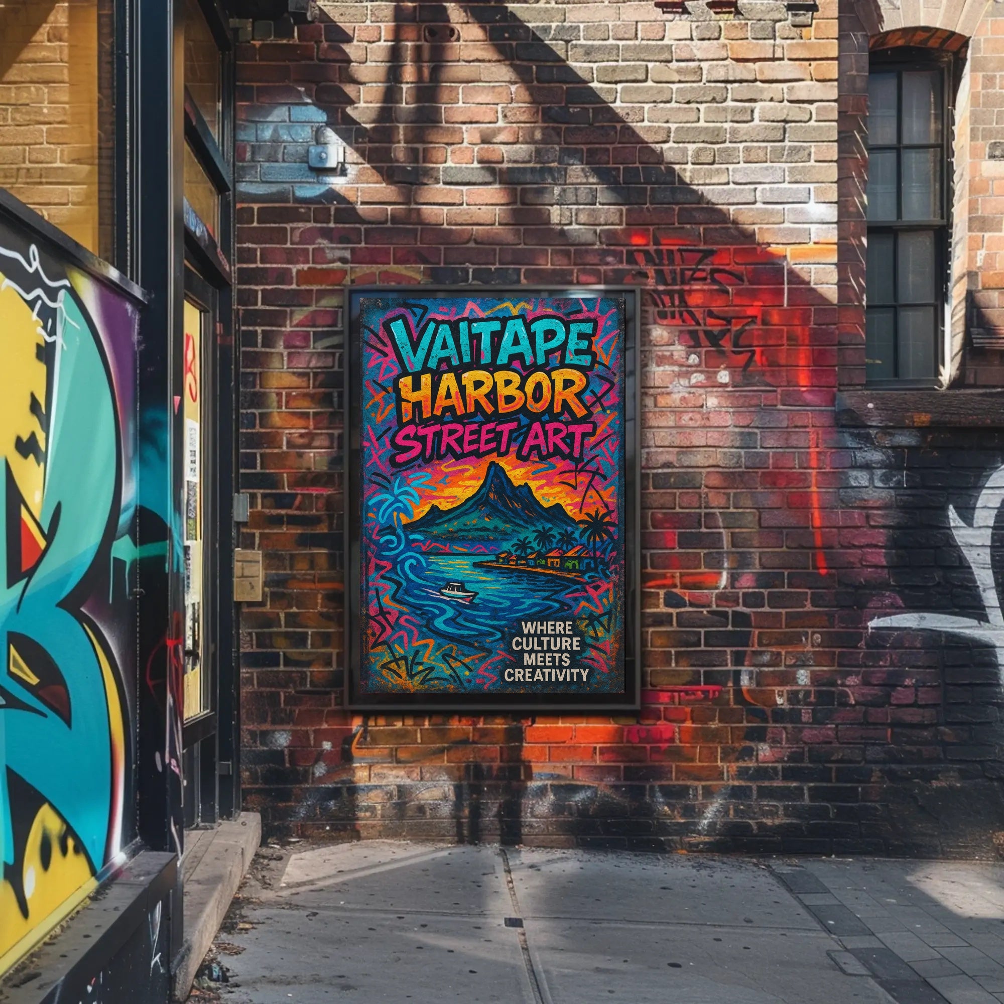 Vibrant Vaitape Harbor Street Art Poster - Cultural or Heritage Poster