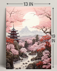 Tranquil Cherry Blossom Landscape Poster