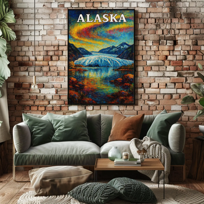 Alaska Glacier Sunset Mountain View Travel Poster