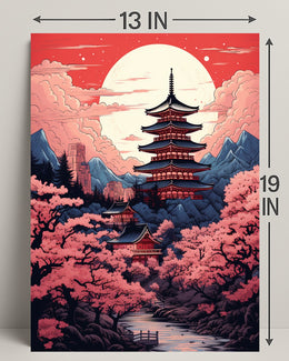 Tranquil Pagoda Under A Full Moon Poster