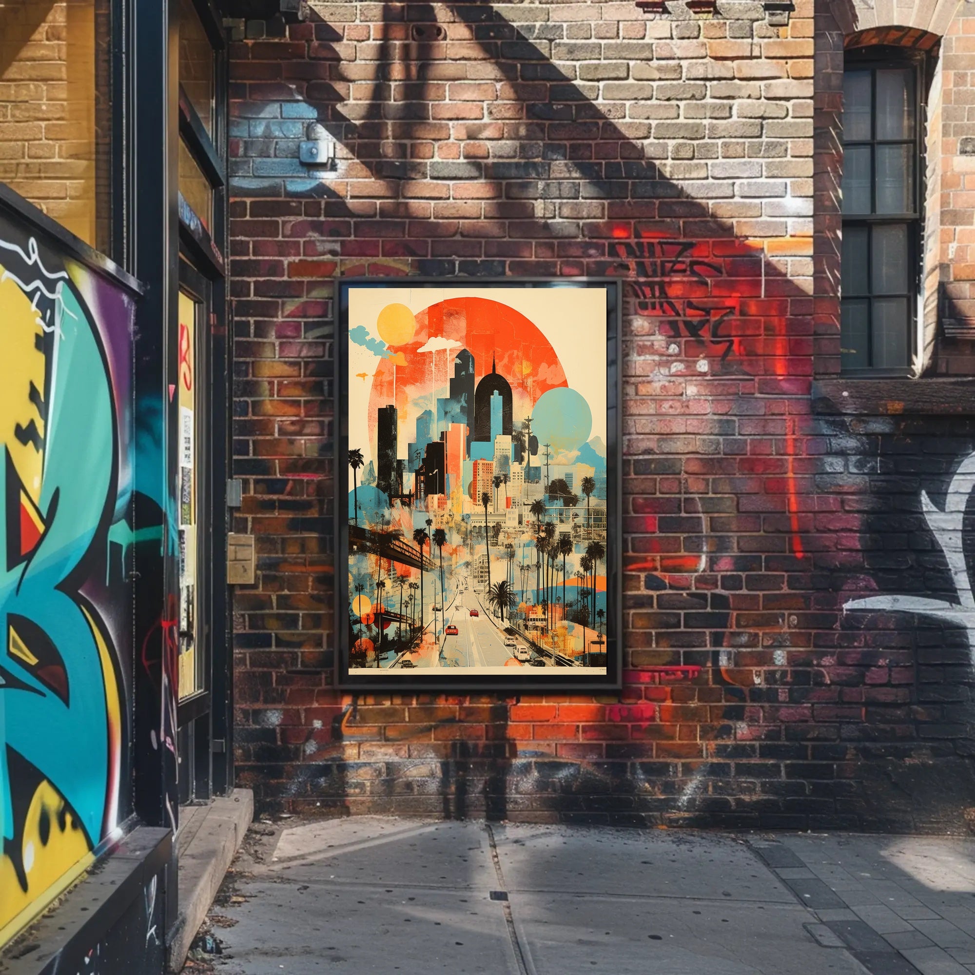 Vibrant Urban Cityscape with Nostalgic Vibes Artistic Poster