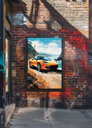 Modern Sports Car Adventure Coastal Road Travel Poster
