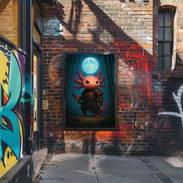 Samurai Axolotl Under The Moon Poster