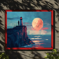 Lighthouse Moonlit Serenity: Coastal Exploration Art Print