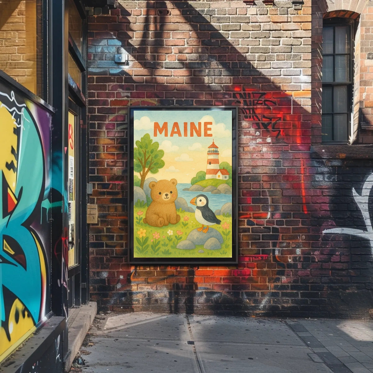 Maine Wildlife and Lighthouse Poster