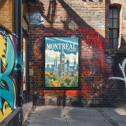 Montreal Clock Tower Vintage Cityscape Travel Poster