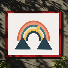 Abstract Rainbow and Geometric Mountains Art Poster