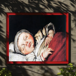 Sleeping Infant Amidst Historical Charm - Artistic Poster