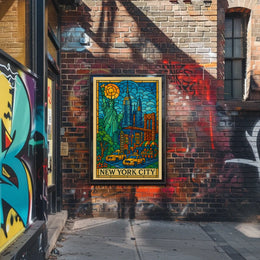 New York City Iconic Landmarks Poster Abstract Wall Art