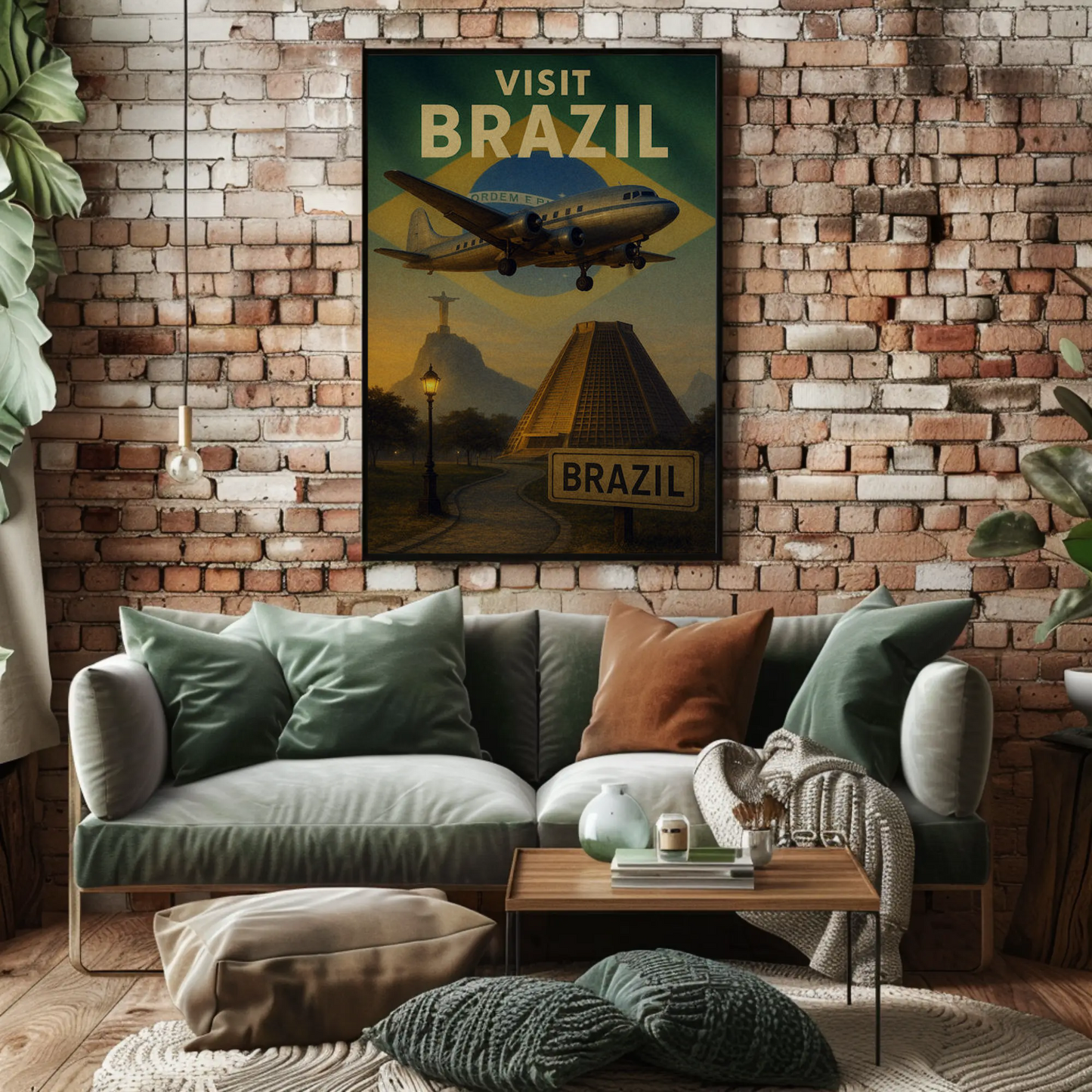Visit Brazil Scenic Landmarks Flight Travel Poster