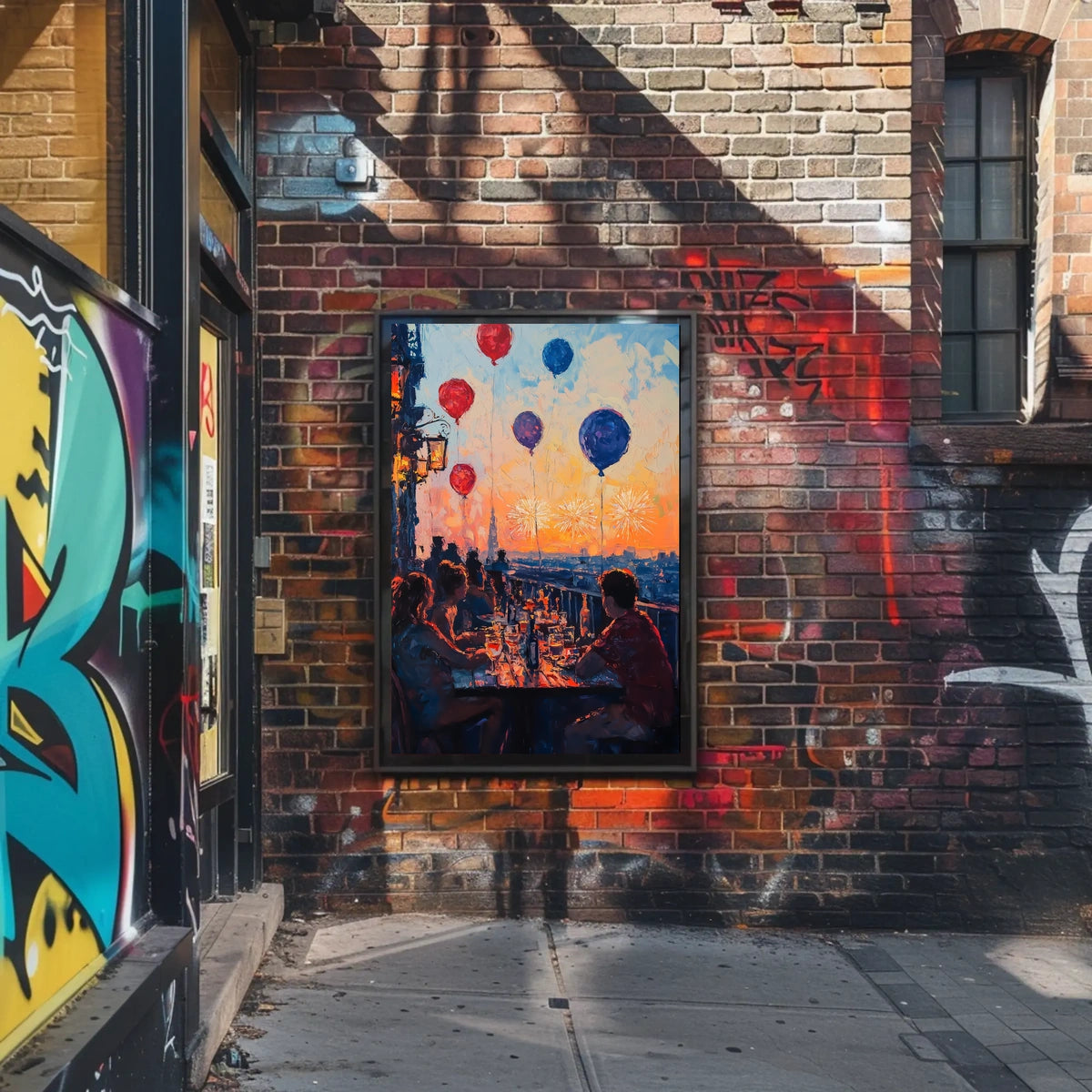 rooftop barbecue at sunset Poster