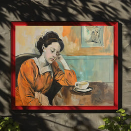 Contemplative Woman in Orange Dress Art Poster