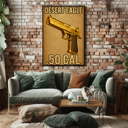 Desert Eagle Golden 50 Cal Metallic Firearm Pistol Gun Poster