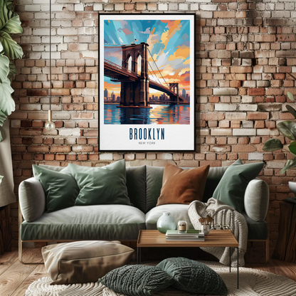 Brooklyn Bridge New York City Travel Sunset Poster