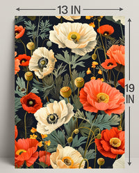 Lush Botanical Garden Scene with Poppies Artistic Poster