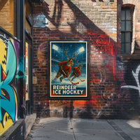 Reindeer Ice Hockey Poster for Holiday Fun Sports Enthusiasts