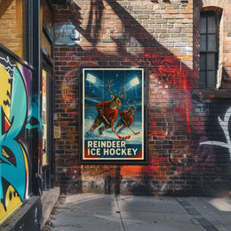 Reindeer Ice Hockey Poster for Holiday Fun Sports Enthusiasts