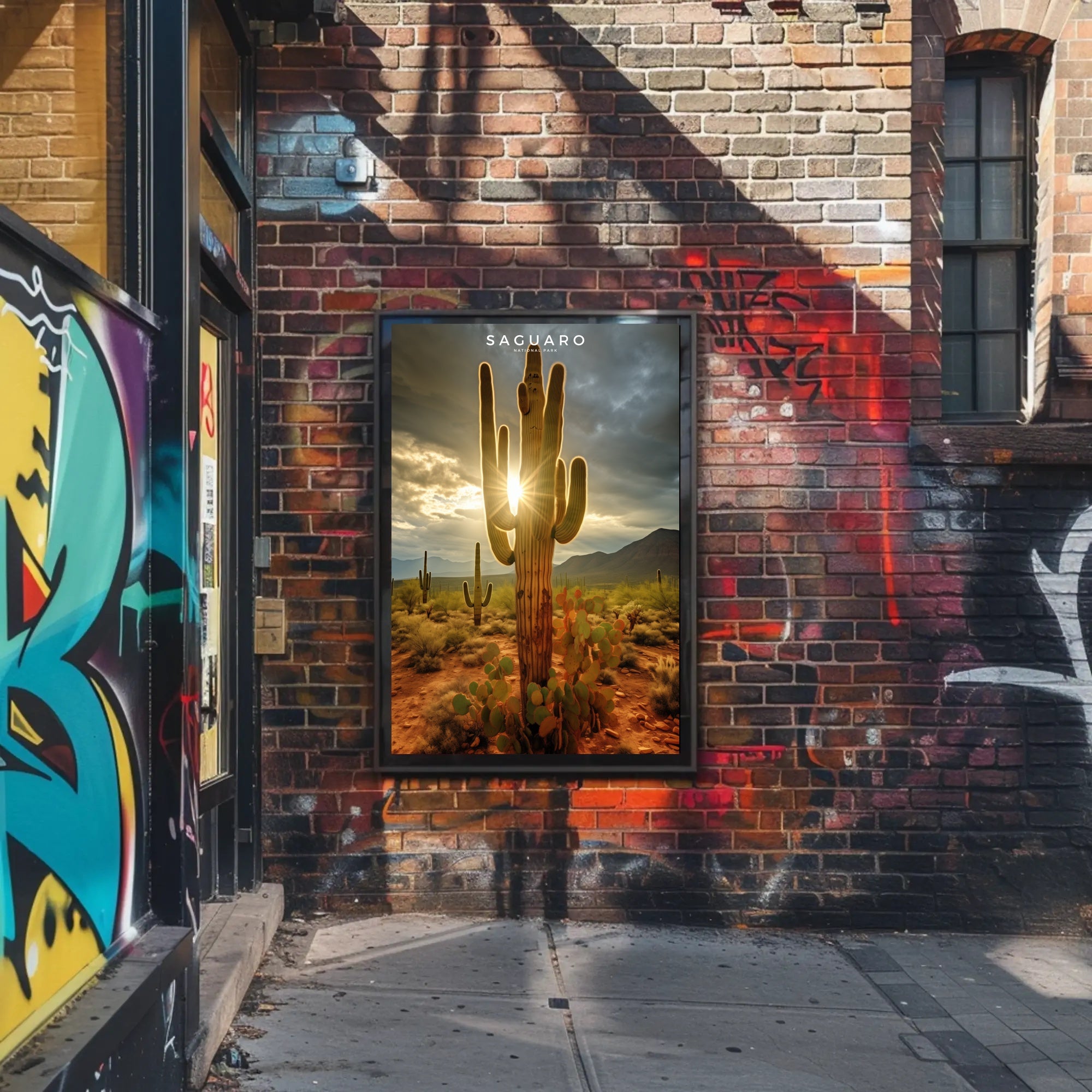 Saguaro Sunset Poster Vintage Desert Travel Print