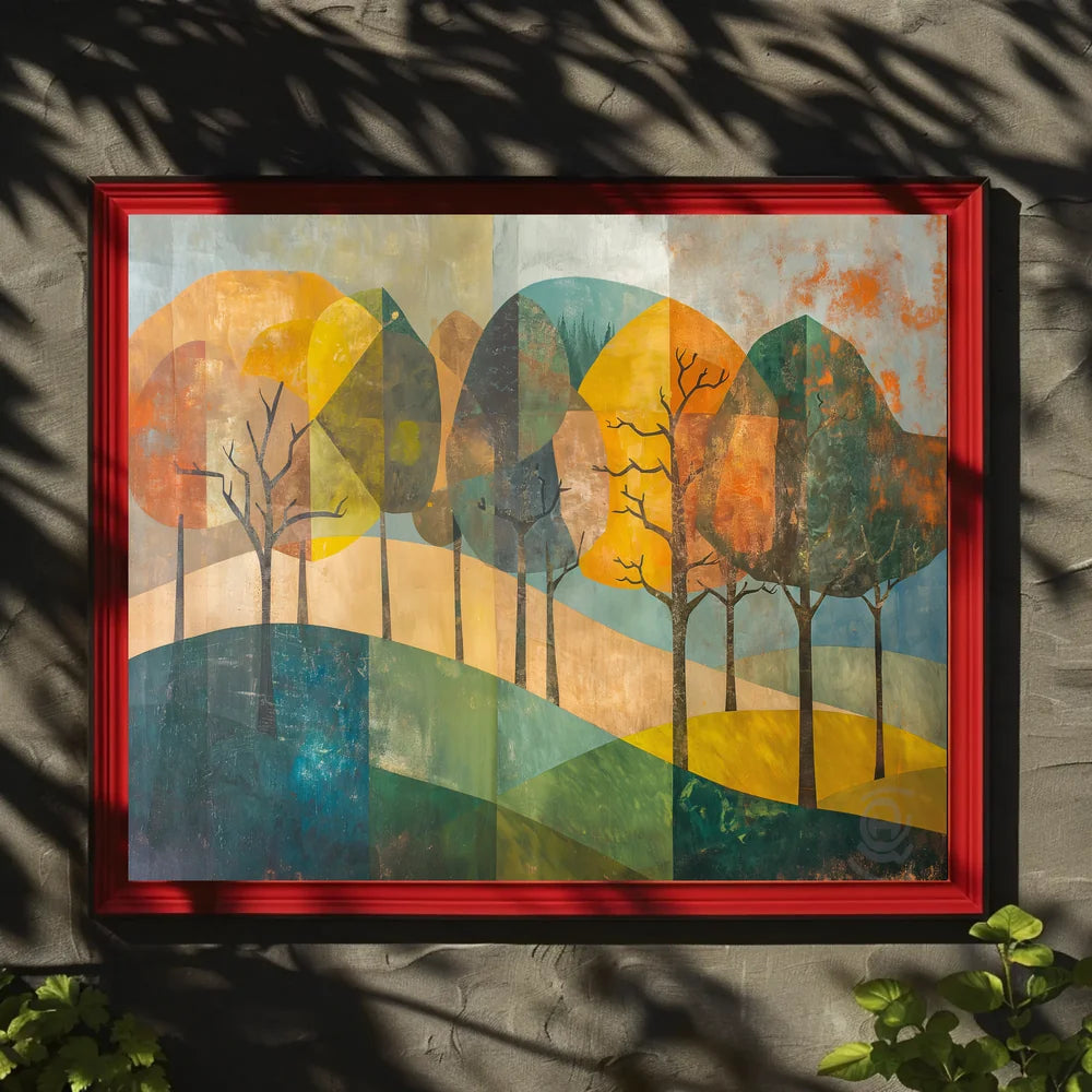 Abstract Seasonal Forest Landscape Geometric Art Poster