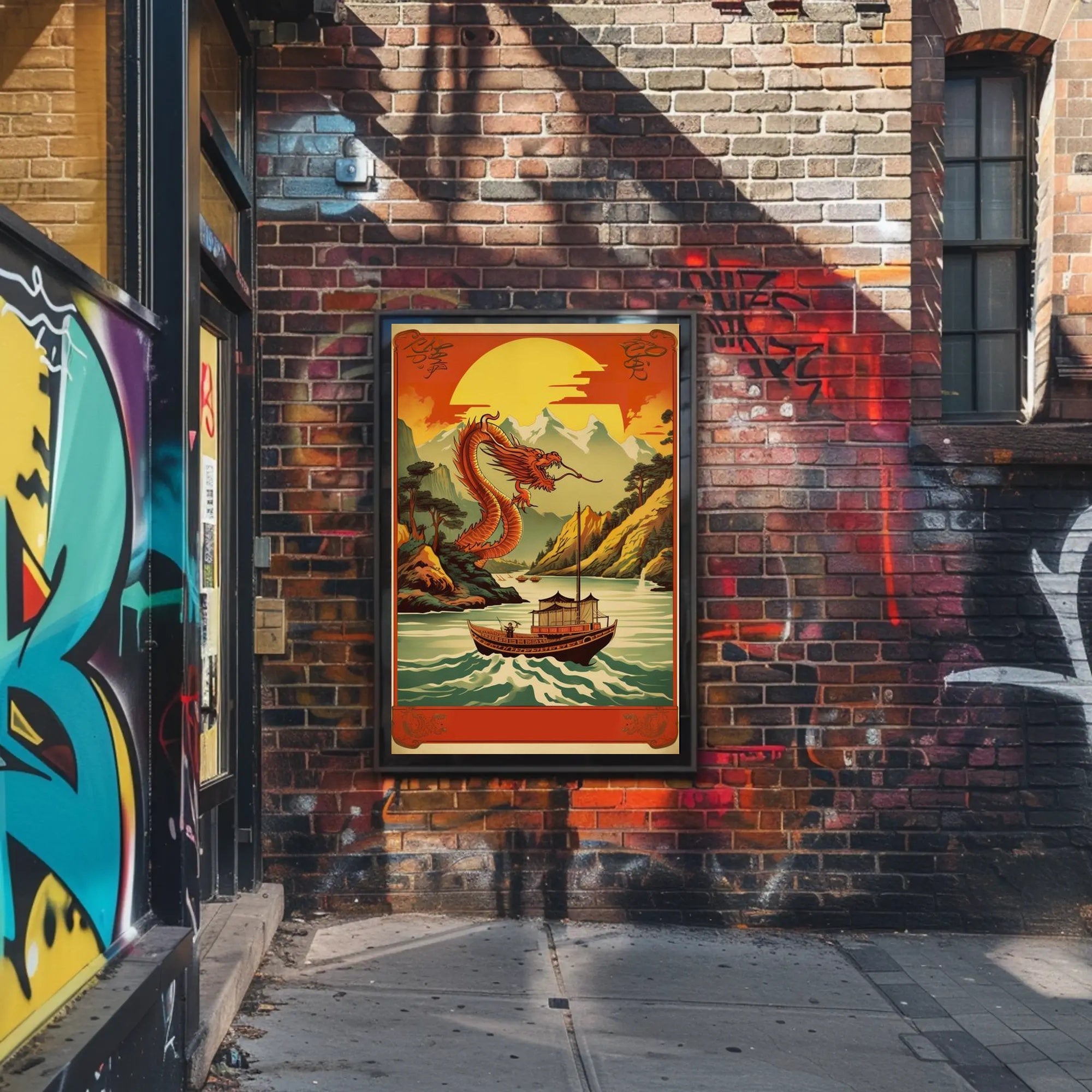 Dragon Soaring Over Serene River Poster