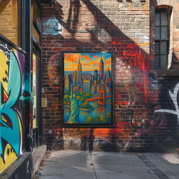 New York City Sunset Poster Modern Cityscape Urban Wall Art