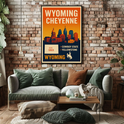 Wyoming Cheyenne Cowboy State Capitol Yellowstone Sunset Travel Poster
