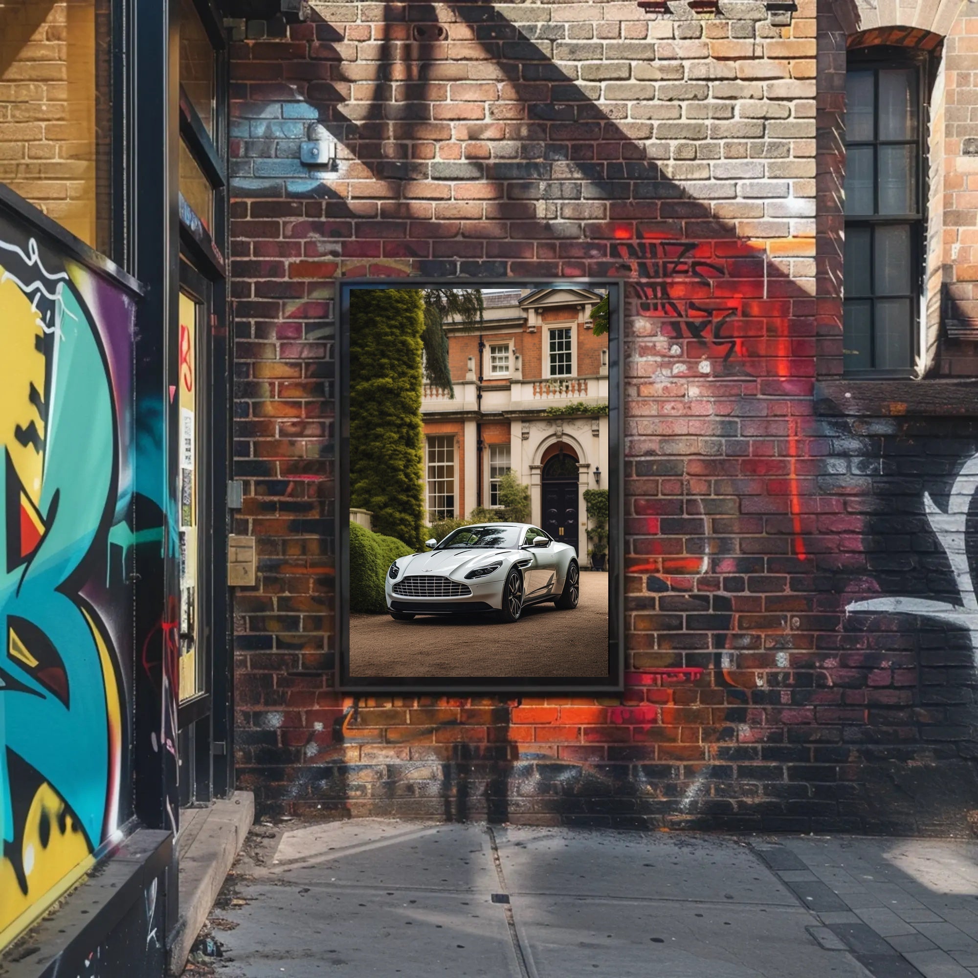 Luxury Sports Car in Front of Classic Mansion Poster