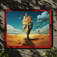 Surreal Desert Landscape with Whimsical Architecture Poster